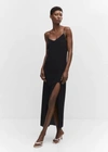 Mango Midi Dress With Slit Black In Black