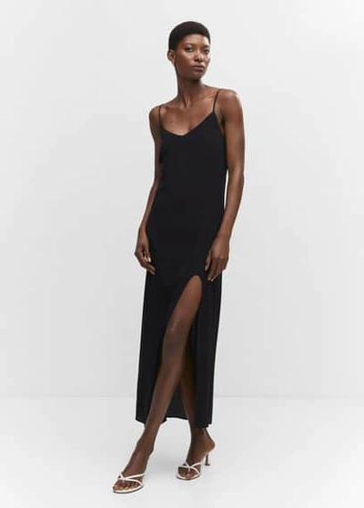 Mango Midi Dress With Slit Black