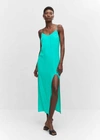 Mango Midi Dress With Slit Turquoise