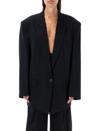 Attico Oversized Glen Blazer With Asymmetric Hem In Black