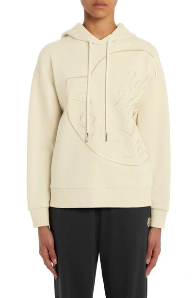Moncler Oversize Embroidered Logo Hoodie In Beige