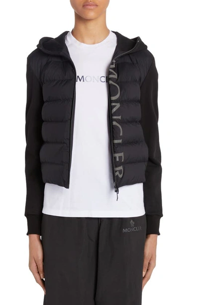 Moncler Quilted Down & Knit Hooded Cardigan In Black