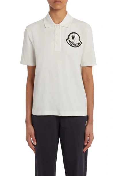 Moncler Logo Embroidered Snap Placket Polo In White