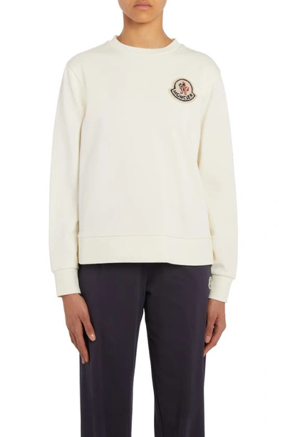 Moncler Crewneck Sweatshirt With Logo Patch In White