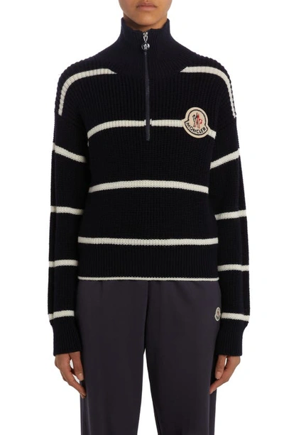 Moncler Striped Wool Quarter-zip Turtleneck In Black