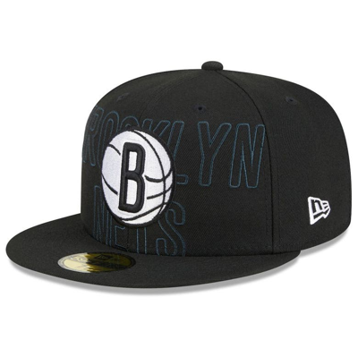 New Era Black Brooklyn Nets 2023 Nba Draft 59fifty Fitted Hat In White/black