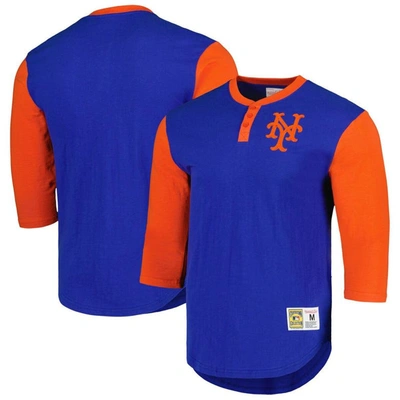 Mitchell & Ness Men's  Royal New York Mets Cooperstown Collection Legendary Slub Henley 3/4-sleeve T-