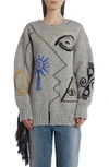Stella Mccartney Folk Artwork Wool Blend Knit Sweater In Grey