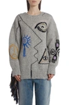 Stella Mccartney Stella Mc Cartney Folk Artwork Alpaca Sweater In Grey Multicolor