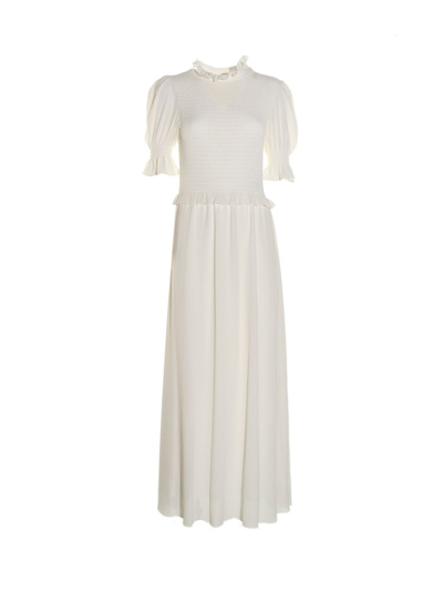See By Chloé Shirred Ruffled Maxi Dress In White