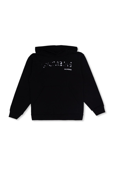 Balenciaga Kids Hand Drawn Logo Printed Hoodie In Black