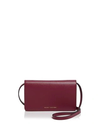 Marc Jacobs Wallet On Strap Tricolor Saffiano Leather Crossbody In Berry