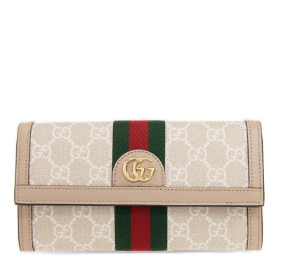 Gucci Monogrammed Open Fold Wallet In Beige