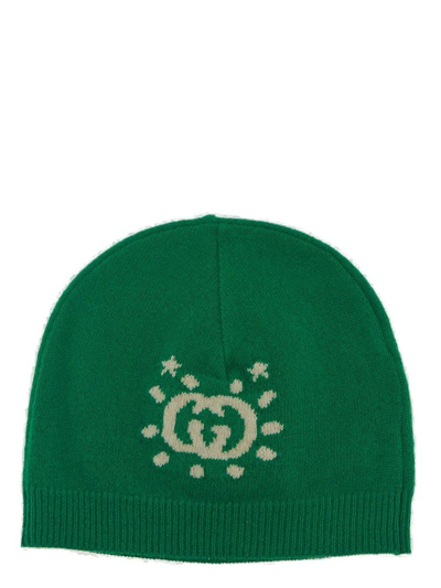 Gucci Kids' Interlocking G Wool Beanie Hat In Green