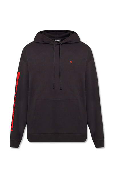 Raf Simons Logo Embroidered Drawstring Hoodie In Black