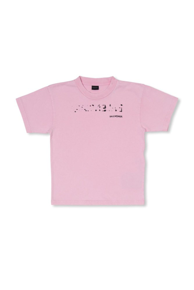 Balenciaga Kids' Logo Cotton T-shirt In Pink