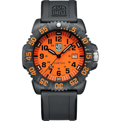 Pre-owned Luminox Sea Lion X2.2059.1 Carbonox Men's 100m Black /orange 44mm Watch