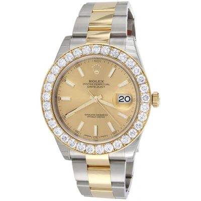Pre-owned Rolex Mens 126333  Datejust 41mm Two Tone Diamond Watch Champagne Stick Dial 5 Ct In White
