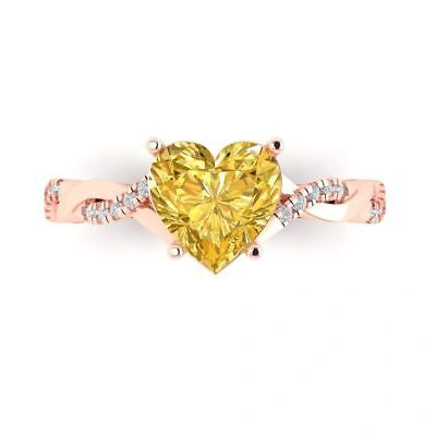 Pre-owned Pucci 2.1ct Heart Cut Vvs1 Simulated Yellow Diamond 18k Pink Gold Wedding Bridal Ring