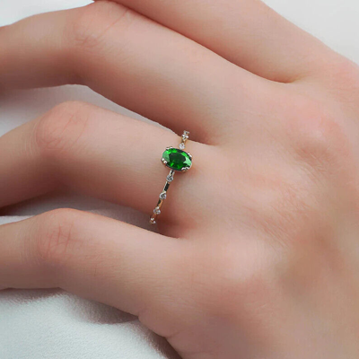 Pre-owned Handmade Emerald Ring, 14k Gold Ring, Diamond Ring, Engagement Ring, Solid Gold Ring, In White