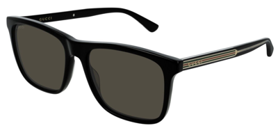 Pre-owned Gucci Gg0381sn 007 Black/grey Polarized Soft Square Men's Sunglasses In Gray