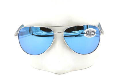 Pre-owned Costa Del Mar Peli Shiny Silver Blue Mirror 580g Sunglasses 06s4002-40020957