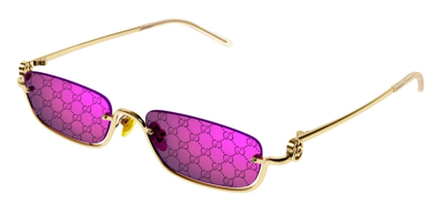 Pre-owned Gucci Gg1278s 005 Gold/violet Mirrored Narrow Rectangular Unisex Sunglasses In Purple