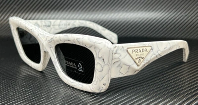 Pre-owned Prada Pr 13zs 17d5s0 Matte White Marble Women's 50 Mm Sunglasses In Gray