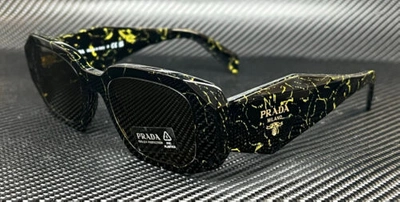 Pre-owned Prada Pr 17ws 19d01t Black Marble Dark Brown Women's 49 Mm Sunglasses
