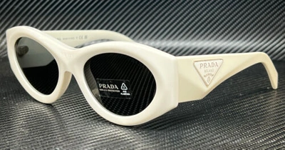 Pre-owned Prada Pr 20zs 1425s0 White Talc Dark Grey Women's 53 Mm Sunglasses In Gray