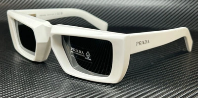 Pre-owned Prada Pr 24ys 4615s0 White Dark Grey Men's 55 Mm Sunglasses In Gray