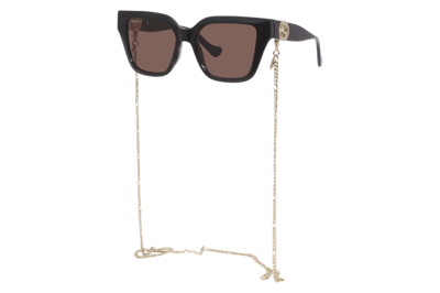Pre-owned Gucci Gg1023s 005 Sunglasses Women's Black/gold Necklace Chain/brown Lenses 54mm