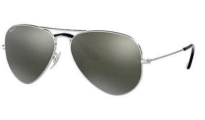 Pre-owned Ray Ban Aviator Silver / Green Silver Polarized 0rb3025 (003/5958)