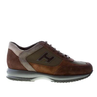 Pre-owned Hogan Men Shoes Interactive Brown Suede Nubuk And Tech Fabric Sneaker With Grey