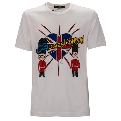 Pre-owned Dolce & Gabbana Cotton T-shirt Dg Loves London Heart White Red 48 38 M 12550