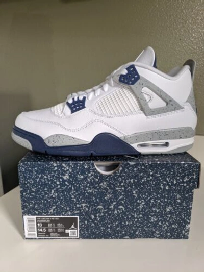 Pre-owned Jordan (size 13) Nike Air  4 Retro White Cement Smoke Grey Midnight Navy 4s 2022