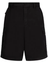 Dolce & Gabbana Cargo Cotton Stretch Bermuda Shorts With Logo Plaque In Black