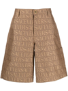 Versace Knee-length Shorts In All-over Pattern In Brown