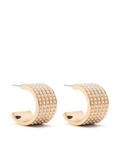 Kenneth Jay Lane Pearl-embellished Hoop Earrings In Gold