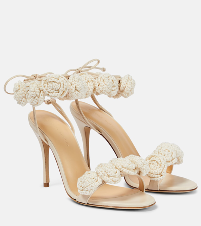 Magda Butrym Floral Crochet And Leather Sandals In Ivory
