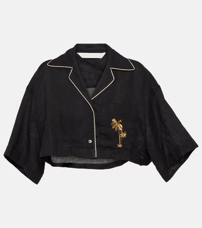 Palm Angels Black Cropped Shirt In Black/gold