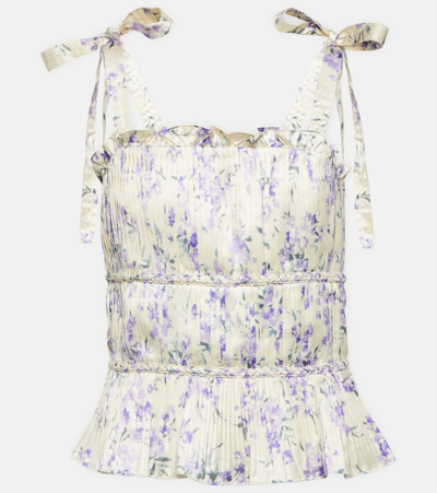 Polo Ralph Lauren Pleated Floral Satin Tank Top In 1392 Violet Flora