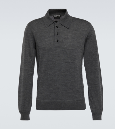 Tom Ford Wool Polo Shirt In Grey