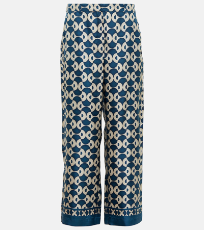 's Max Mara Timep Floral Silk Wide-leg Pants In White,blue