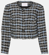 Carolina Herrera Check Collarless Crop Tweed Jacket In Multicoloured