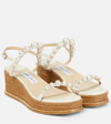 Jimmy Choo Amatuus Pearl-embellished Leather Wedge Sandals In Neutral