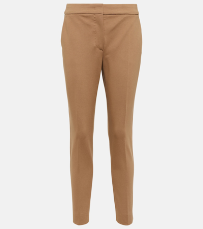 Max Mara Straight-leg Tailored Cotton Pants With Structured Waistband In Brown