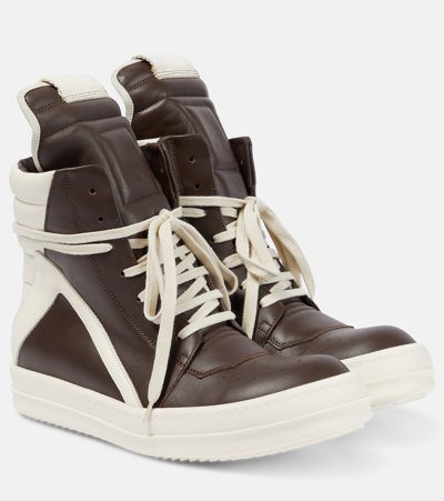 Rick Owens Geobasket Leather High-top Trainers In Brown