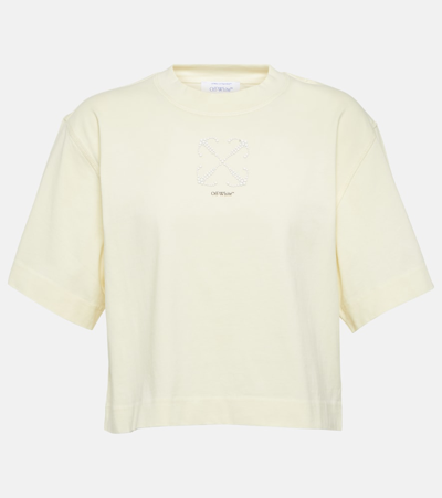 Off-white Embellished Cotton Crop T-shirt In White