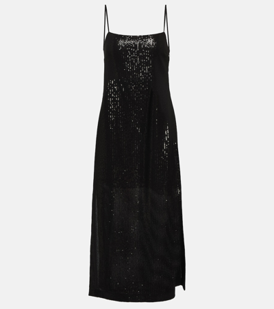 Max Mara Alias Sequined Georgette Maxi Dress In Black